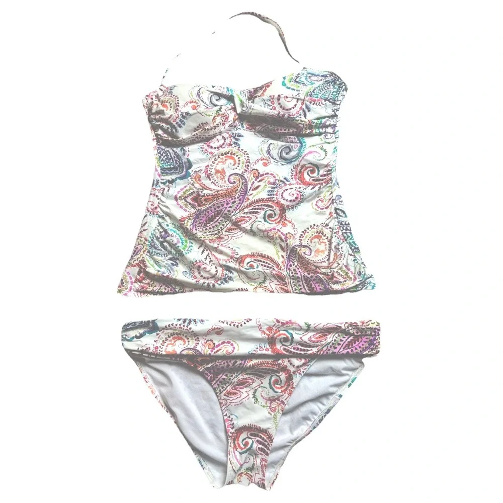 Ralph Lauren Captiva Paisley Twist Front‎ Swimsuit Tankini Top & Bottom Sz 10